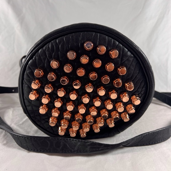 ALEXANDER WANG Black Pebbled Leather Rocco Diego Studded Bucket Shoulder Bag - Picture 6 of 17
